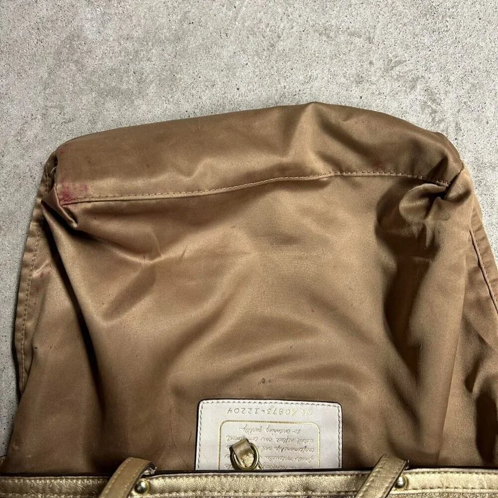COACH Brown Signature Floral Embroidered Jacquard & Gold Leather Satchel Tote